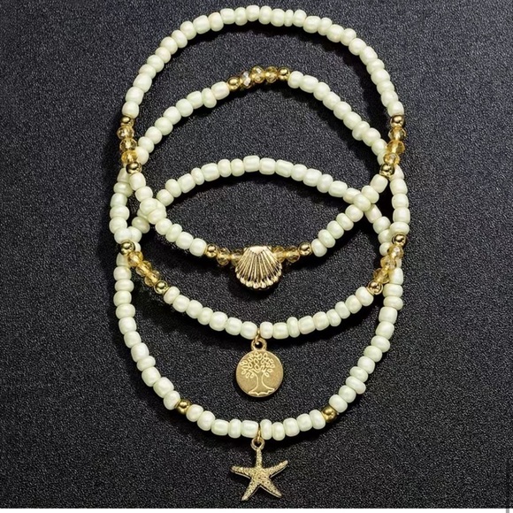 3pcs Ocean Style Bead, Tree Of Life, Starfish, Shell, Multi-layer Women's Anklet - Picture 3 of 6